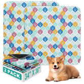 WUFFLYDRY washable pee pad bohemian pattern closeup shows high absorption for quick containment.