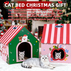 WUGO Christmas Cat Scratcher House side windows view for observation