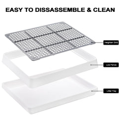 WUWEOT litter box with perforated grate keeps feet dry and waste separated.