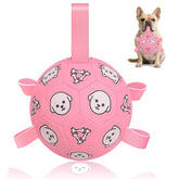WYNTRIUM dog soccer ball with straps—front view for indoor or outdoor fetch and tug.