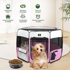 X-ZONE PET playpen setup outdoors showing ventilation and quick setup.