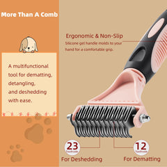 XAQMHSW dematting comb tackling tangles on a pet coat.