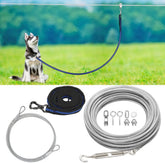 XiaZ 100ft dog tie out cable installed between trees for spacious outdoor roaming