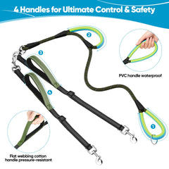 XiaZ Double Dog Leash reflective threads boost visibility on night walks