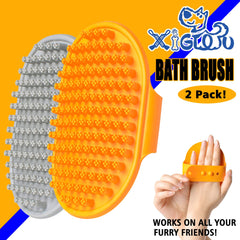 XIGOU dog bath brush adjustable-handle demonstrates comfortable grip for extended grooming
