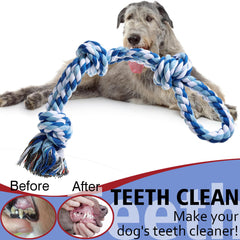 XIGOU dog rope toy teeth cleaning shows cotton fibers flossing gentle teeth between chew sessions