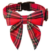 XIGOUPT Christmas dog collar with red plaid bow tie for festive walks.