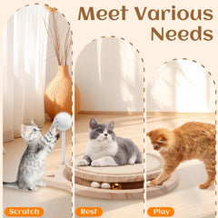 Xihan sisal scratcher with natural wood base—stable surface reduces tipping during play.