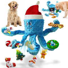 XIHULGJIN Christmas Octopus dog toy with Santa hat for festive playtime
