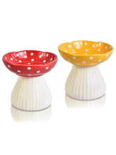 XJYYLX elevated mushroom cat bowls red-yellow 2-pack promote comfortable meals