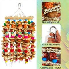 XLpeixin macaw-cockatoo-toy-hanging demonstrates easy installation with a secure safety buckle.