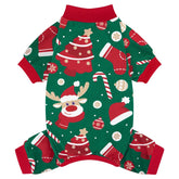 XPUDAC Christmas dog pajamas front view in red and green for festive comfort.