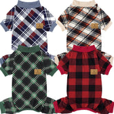 XPUDAC dog pajamas plaid red front view for festive warmth and easy wear