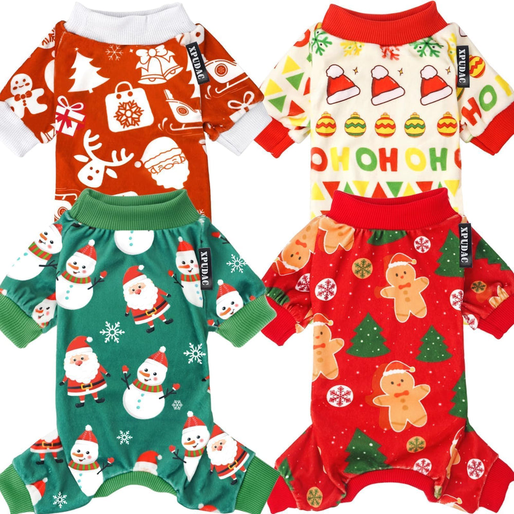 XPUDAC dog pajamas Santa pattern red for festive photos and cozy wear