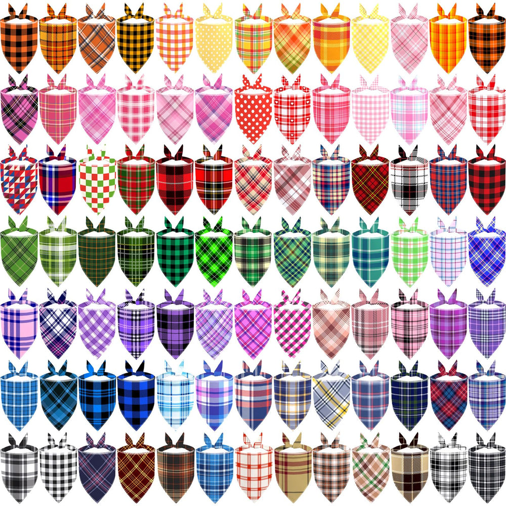 XPUDAC plaid dog bandana 100-pack in bright colors for easy styling.