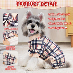 XPUDAC plaid dog pajamas chest-size guide graphic demonstrates fit for small to medium dogs