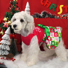 XPUDAC small-dog dress featuring green bowknot, ideal for holiday gatherings.