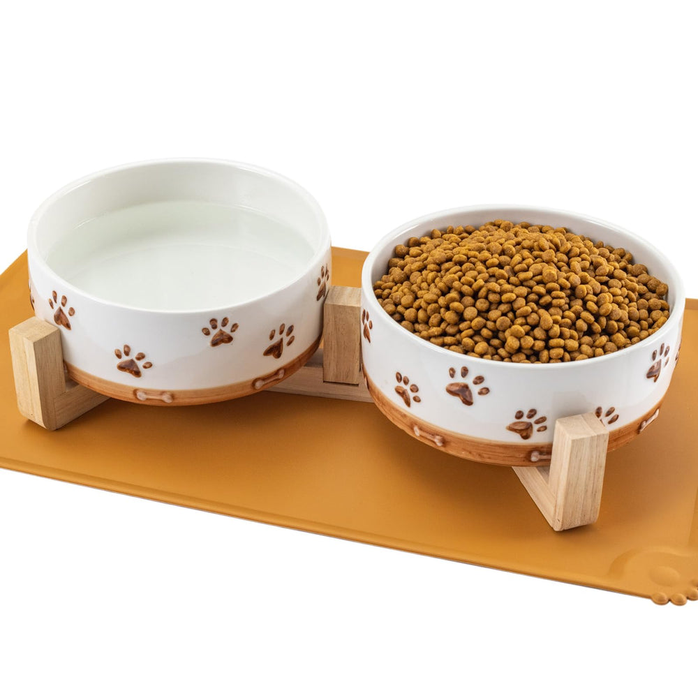 XRBEOU ceramic dog bowls with paw design elevate feeding area and durability.