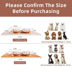 XRBEOU ceramic puppy bowls—1.7 cup capacity—for small dogs and cats with measured portions.