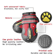 XSY&G dog boots red size 3 reflective straps close-up for night visibility.