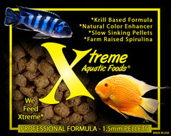 Xtreme Cichlid PeeWee pellets in feeding dish promoting natural feeding.