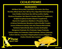 Xtreme Cichlid PeeWee pellets in a tank demonstrating natural feeding and vitality.