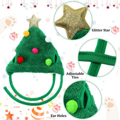 Xuniea Christmas tree pattern hat enhances festive outfits for tiny pets.