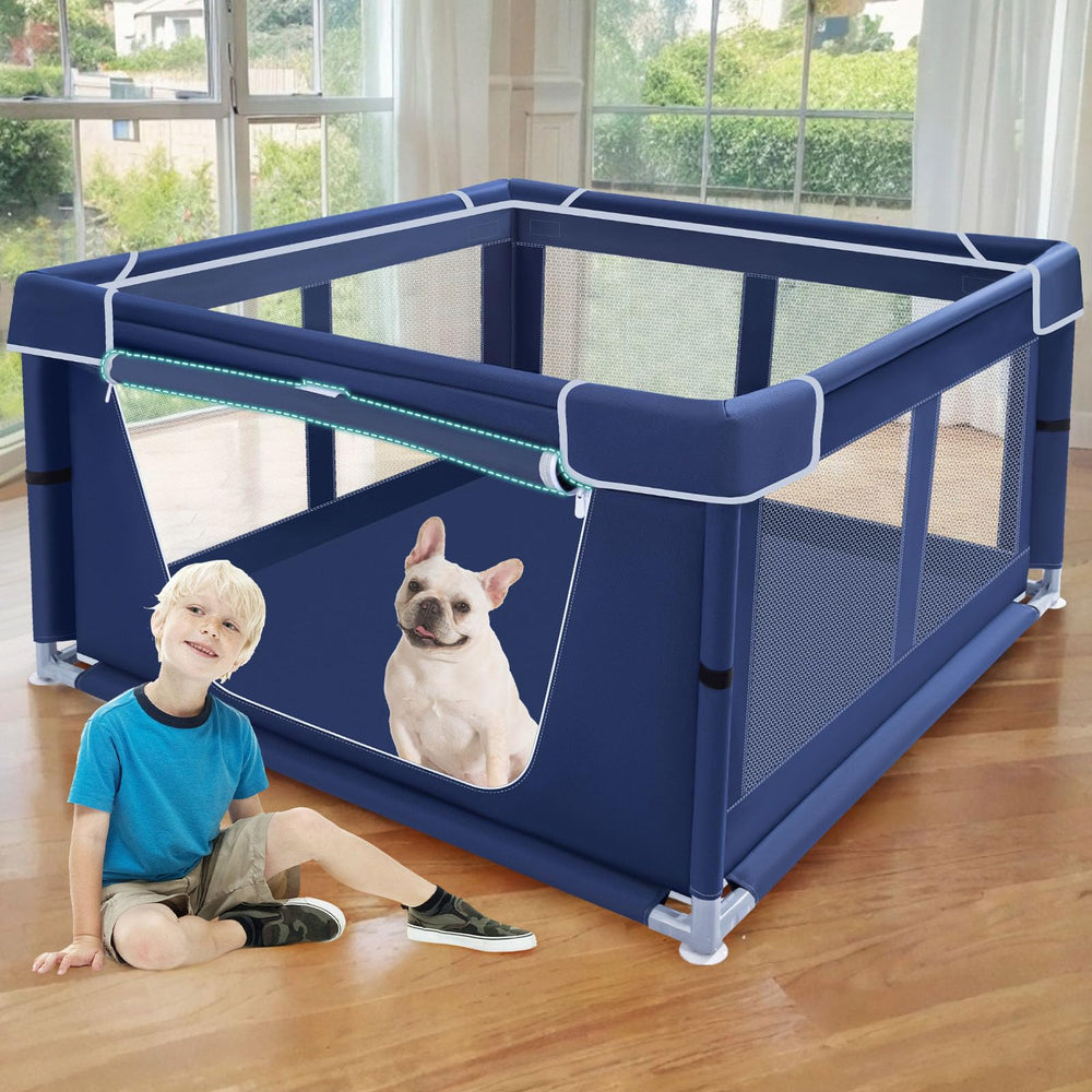 XVISHX puppy playpen assembly diagram shows easy, tool-free setup