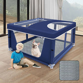 XVISHX puppy playpen cover provides shade for outdoor play.