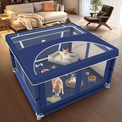 XVISHX puppy playpen features high-strength mesh for durability and paw-safe design.