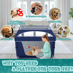 XVISHX puppy playpen setup shows tool-free assembly for quick setup.