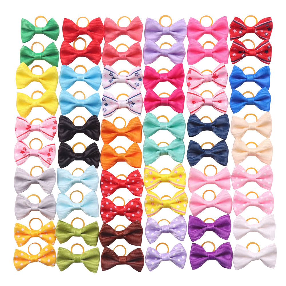 YAKA 60Pcs puppy bows close-up showing vibrant mix colors for stylish grooming