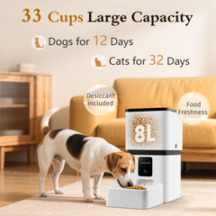 Yakry automatic dog feeder side profile in a modern kitchen