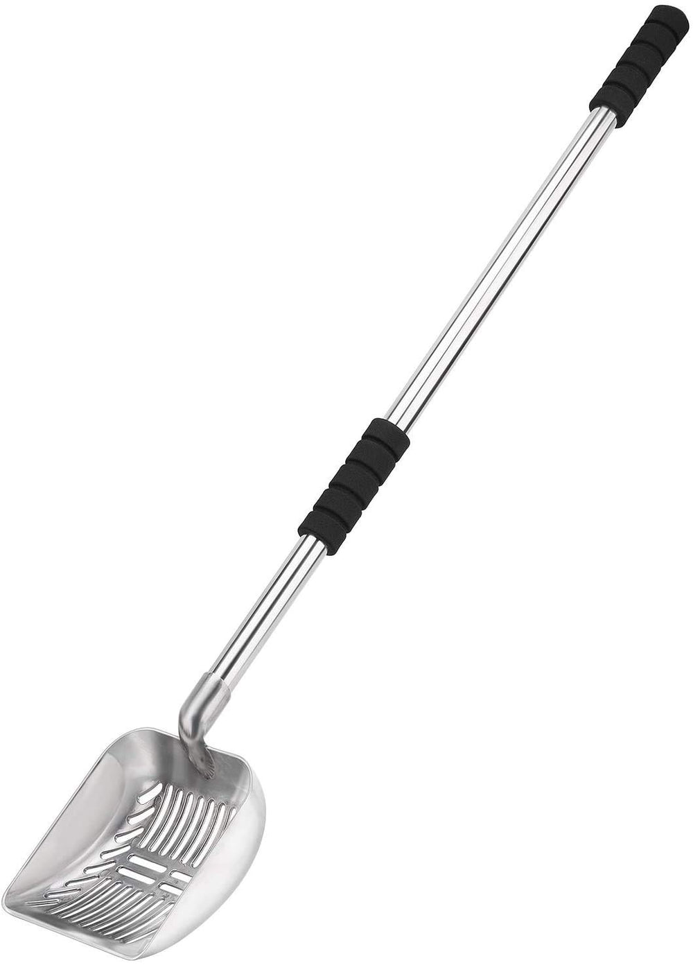 Yangbaga metal cat litter scoop long-handle for back-friendly cleaning.