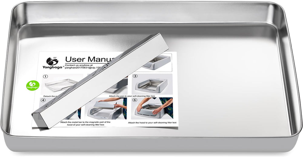 Yangbaga stainless steel reusable litter tray front view, durable and eco-friendly.