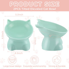 Yaomiao elevated cat bowls green set shown for comfortable feeding posture.