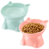 Yaomiao elevated cat bowls pink set shown for comfortable feeding posture.
