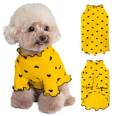 Yaopelky heart-print shirt yellow front view for small dogs, breathable comfort.
