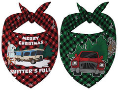 Yarcooly Griswold Cousin Eddie bandana on a dog for holiday photos