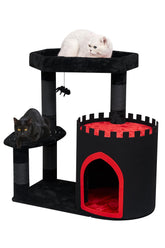 YARUOMY Gothic Cat Tree Castle coffin bed provides plush resting spot for cats.