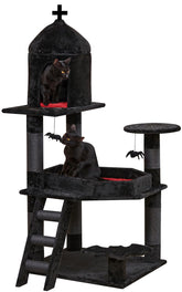 YARUOMY Gothic Cat Tree coffin bed provides large-cat resting comfort.