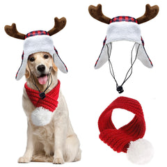 YASUTGAS Christmas antler dog Santa hat for festive holiday photos.