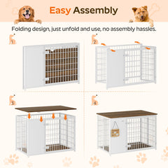YATINEY dog crate with DIY hooks for hanging leashes and toys.