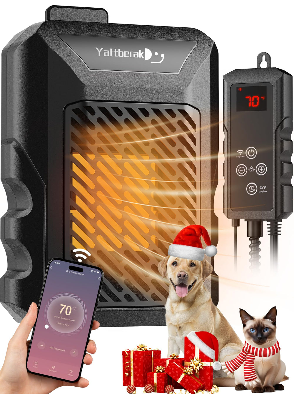 Yattberak dog house heater app remote enables preheat from anywhere for quick warmth.