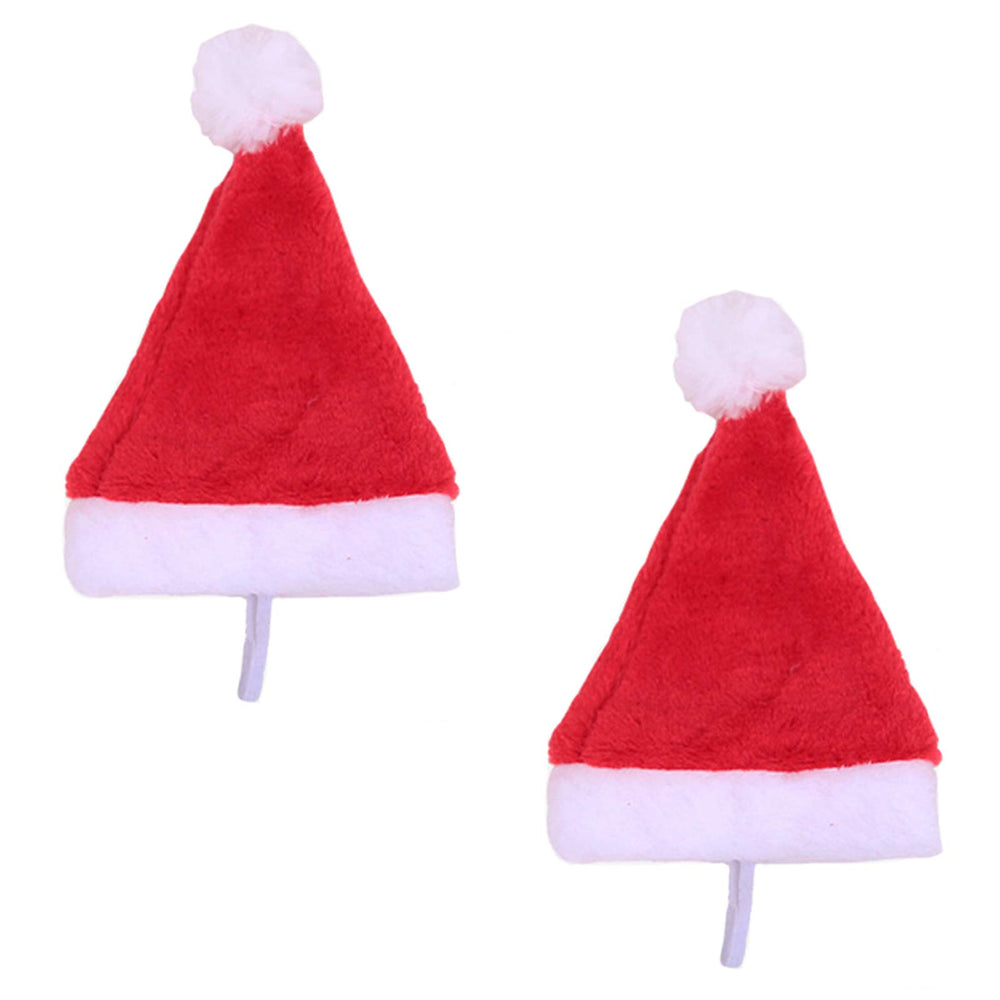 YAXAMING pet Santa hats red pack two plush caps for festive photos.