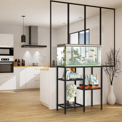 YBING fish tank stand front view highlights black metal design for modern spaces