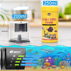 Ycozy fish feeder timer display illustrating precise schedule options
