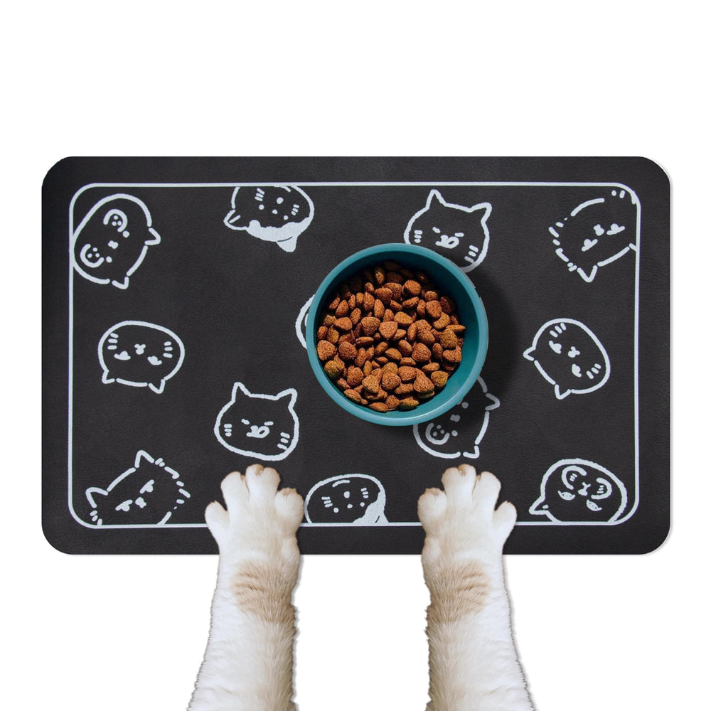 YCT cat food mat non-slip back keeps spills contained during meals.