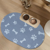 YCT dog food and water mat navy blue front view with anti-slip backing keeps bowls steady