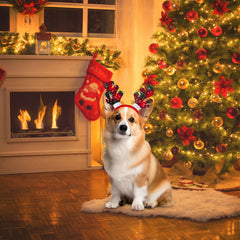 yeabwps dog headband red reindeer antlers for holiday dress-up